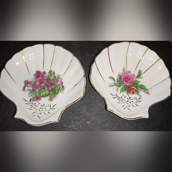 6pc lot vintage shell shaped gold trimmed porcelain trinket dishes - Picture 3 of 9